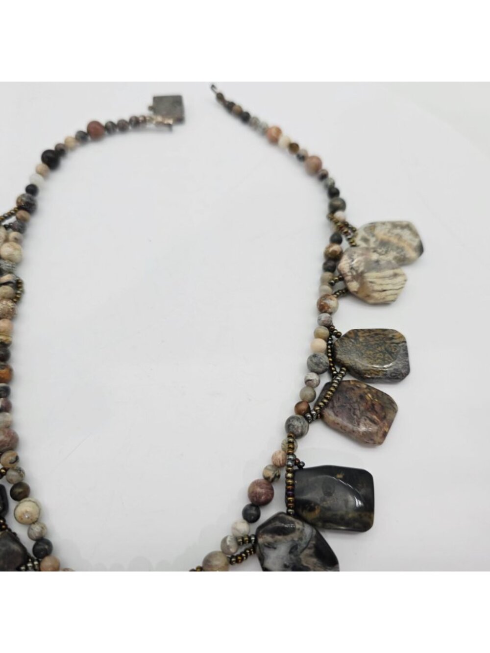 Natural Gemstone 925 Sterling Silver Beaded Multi Color Necklace 15" - Picture 4 of 7